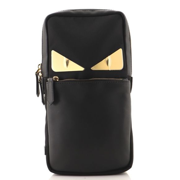 Fendi Monster Sling Bag Nylon and Leather Medium Black - Picture 1 of 6